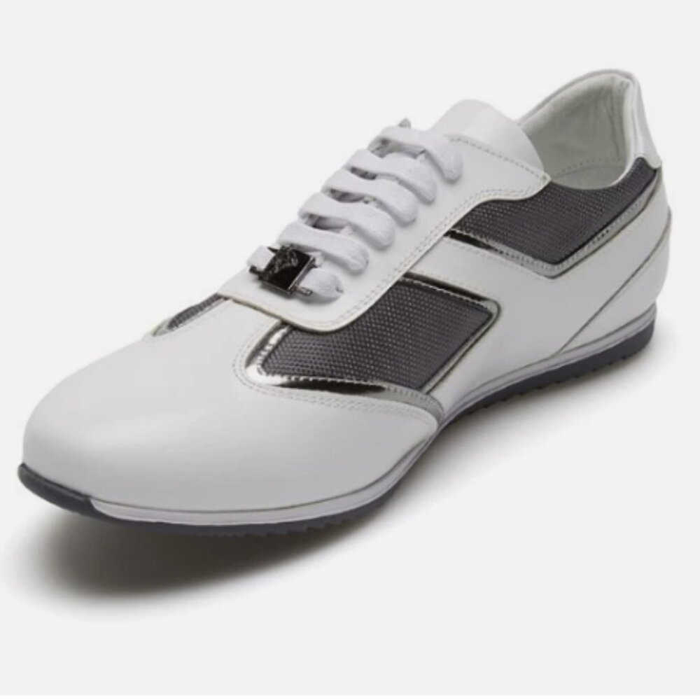 Versace Collection Men's White & Silver Metallic Fancy Sneaker - Size US 8